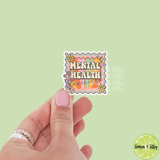 Mental Health Matters Floral Retro Vinyl Sticker, kindle stickers, mental health sticker, Positivity Sticker, affirmation