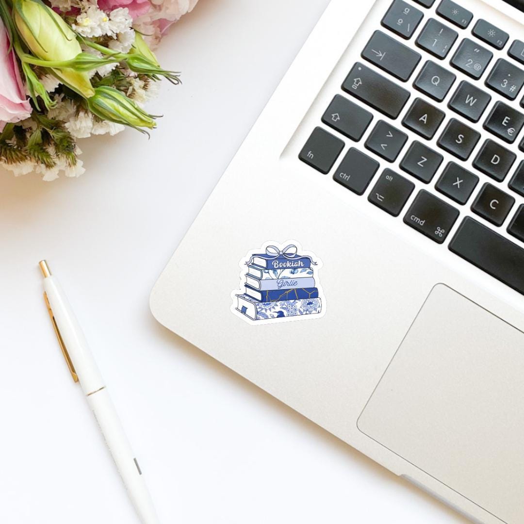 Bookish Girlie Blue Coquette Bow Book Stack Vinyl Sticker | Book Stickers | Kindle Stickers | Bookish Stickers | Trendy Stickers