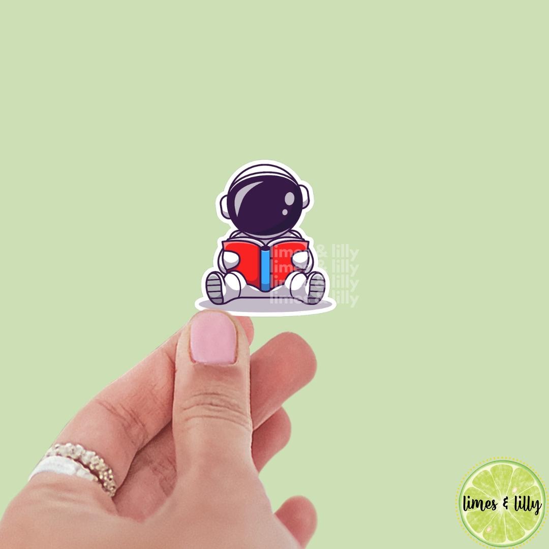 Astronaut Reading a Book Vinyl Sticker, book stickers, kindle stickers, laptop, bookish stickers, decal, water bottle, space, space center