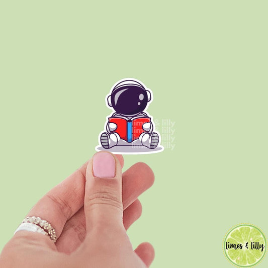 Astronaut Reading a Book Vinyl Sticker, book stickers, kindle stickers, laptop, bookish stickers, decal, water bottle, space, space center