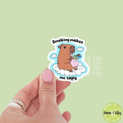 Smoking Makes Me Capy Happy Vinyl Sticker | Kindle stickers | marijuana | 420 | weed smoker | cannibis | capybara