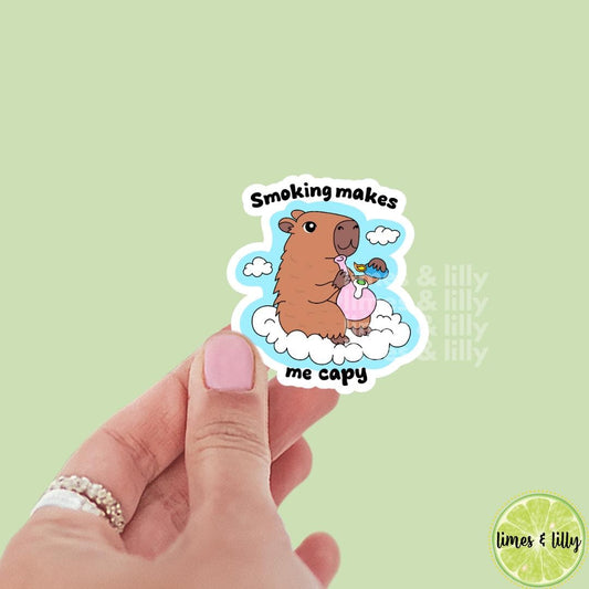 Smoking Makes Me Capy Happy Vinyl Sticker | Kindle stickers | marijuana | 420 | weed smoker | cannibis | capybara