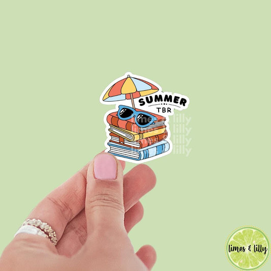 Summer TBR Book Stack Umbrella Sunglasses Vinyl Sticker | Kindle Stickers | Bookish Stickers | Gift for Book Lover