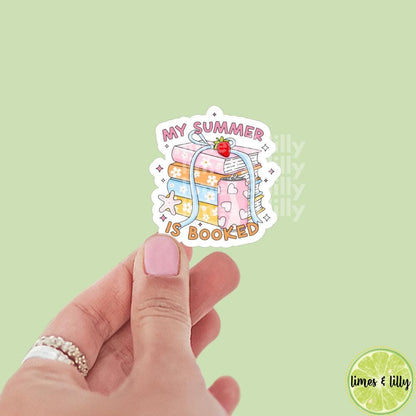 My Summer is Booked Book Stack Vinyl Sticker | Kindle Stickers | Bookish Stickers | Gift for Book Lover