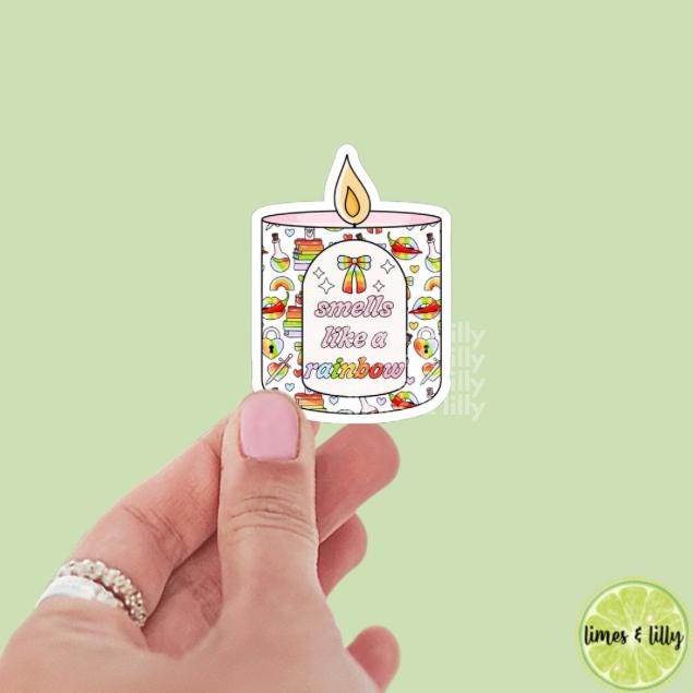 Smells Like a Rainbow LGBTQIA+ Candle Vinyl Sticker | Pride Stickers| Inclusive pride sticker | LGBTQIA sticker