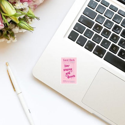 Guest Check Now Serving Girl Dinner Pink Vinyl Sticker | Kindle Stickers | Bookish Stickers | Sticker Quote | Trendy Stickers