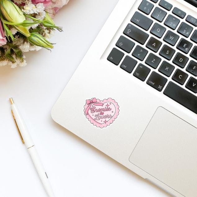 Enemies to Lovers Coquette Pink Heart Vinyl Sticker | Bookish Stickers | Kindle Stickers | Water Bottle Stickers | Trendy Stickers