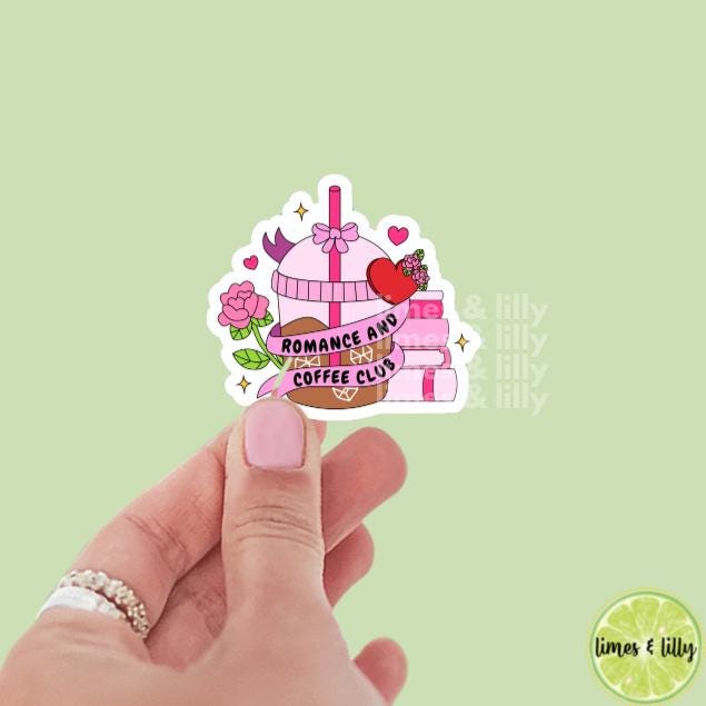 Romance and Coffee Club Book Stack Vinyl Sticker | Kindle Stickers | Bookish Stickers | Trendy Stickers