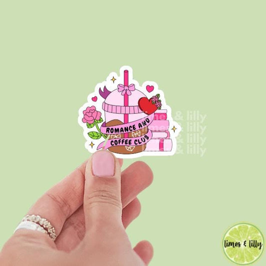 Romance and Coffee Club Book Stack Vinyl Sticker | Kindle Stickers | Bookish Stickers | Trendy Stickers