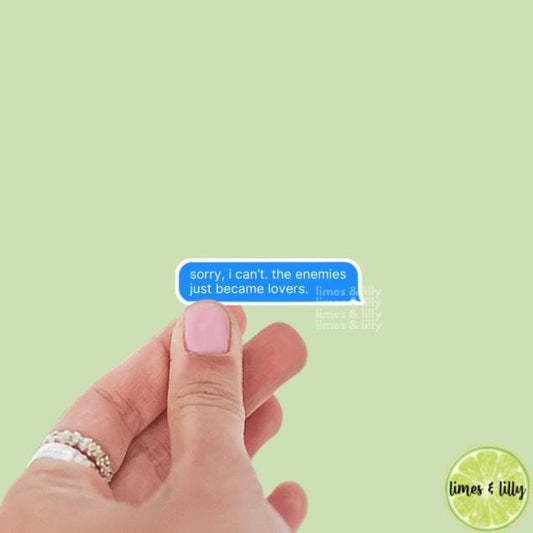 Sorry I Can’t The Enemies Just Became Lovers Text Message Sticker | Bookish Stickers | Kindle Stickers | Sticker Quote | Book Lover |