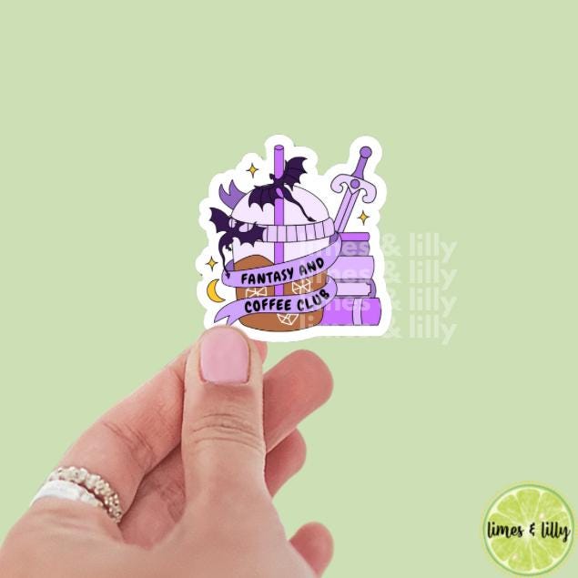 Fantasy and Coffee Club Book Stack Vinyl Sticker | Kindle Stickers | Bookish Stickers | Trendy Stickers