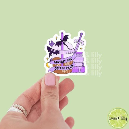 Fantasy and Coffee Club Book Stack Vinyl Sticker | Kindle Stickers | Bookish Stickers | Trendy Stickers
