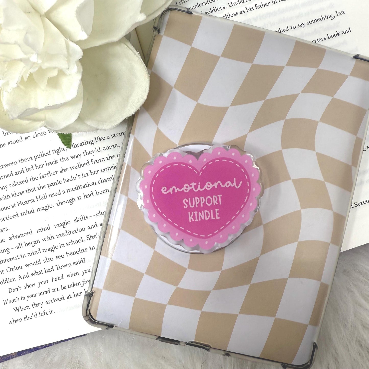 Emotional Support Kindle Pink Heart Magnetic MagSafe Kindle Grip | Kindle Case Grip | Kindle Accessories | MagSafe Kindle Grip | Bookish