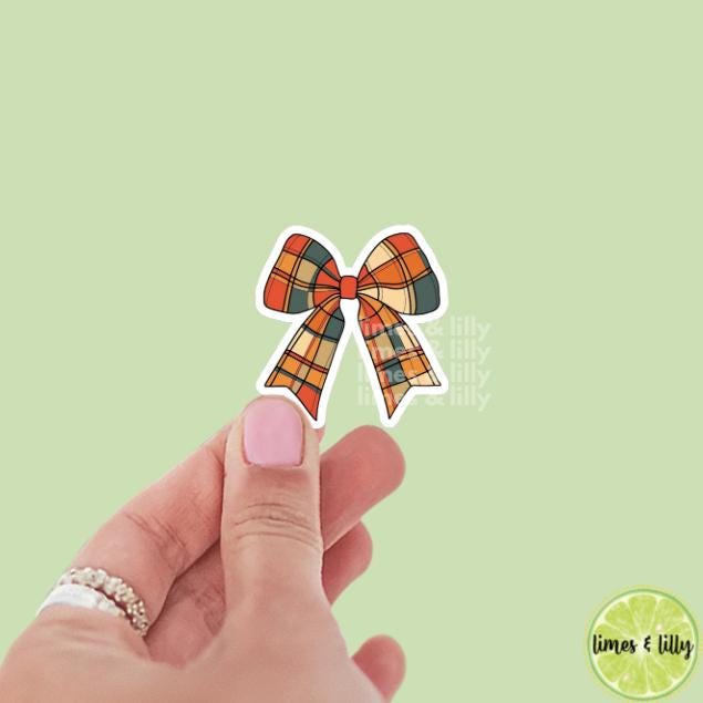 Coquette Fall Plaid Print Bow Vinyl Sticker | Girly Sticker | Kindle Stickers | Cute Stickers | Water Bottle Sticker