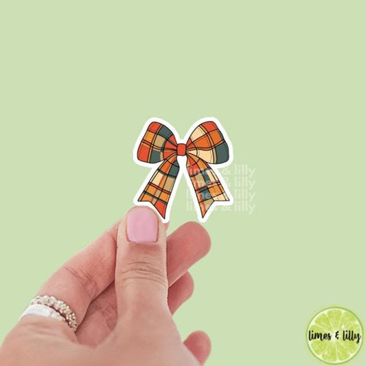 Coquette Fall Plaid Print Bow Vinyl Sticker | Girly Sticker | Kindle Stickers | Cute Stickers | Water Bottle Sticker