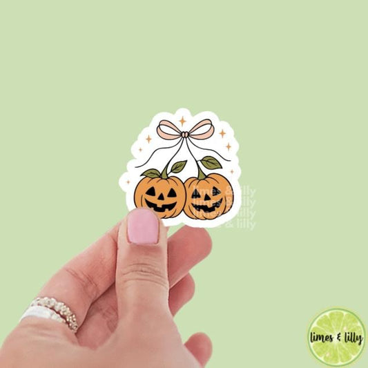 Coquette Pumpkin Cherries Fall Vinyl Sticker | Girly Sticker | Kindle Stickers | Cute Stickers | Water Bottle Sticker