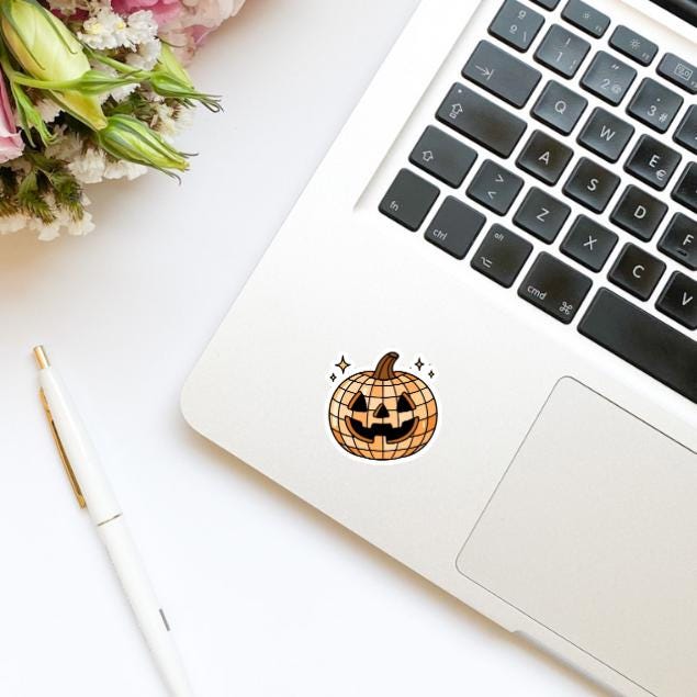 Disco Pumpkin Fall Halloween Vinyl Sticker | Girly Sticker | Kindle Stickers | Cute Stickers | Water Bottle Sticker