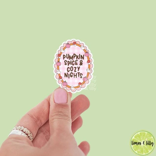 Pumpkin Spice & Cozy Nights Fall Halloween Vinyl Sticker | Girly Sticker | Kindle Stickers | Cute Stickers | Water Bottle Sticker