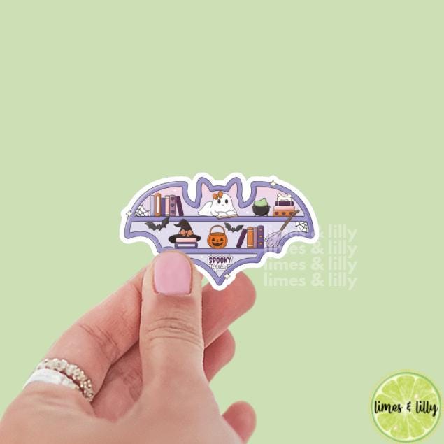 Spooky Girlie Bat Shaped Bookshelf Halloween Fall Vinyl Sticker | Girly Sticker | Kindle Stickers | Cute Stickers | Water Bottle Sticker