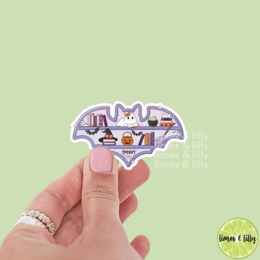Spooky Girlie Bat Shaped Bookshelf Halloween Fall Vinyl Sticker | Girly Sticker | Kindle Stickers | Cute Stickers | Water Bottle Sticker