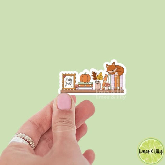 Hello Fall Cozy Bookshelf Vinyl Sticker | Girly Sticker | Kindle Stickers | Bookish Stickers | Water Bottle Stickers