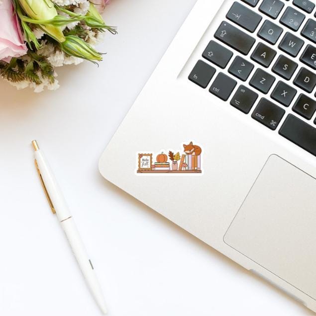 Hello Fall Cozy Bookshelf Vinyl Sticker | Girly Sticker | Kindle Stickers | Bookish Stickers | Water Bottle Stickers