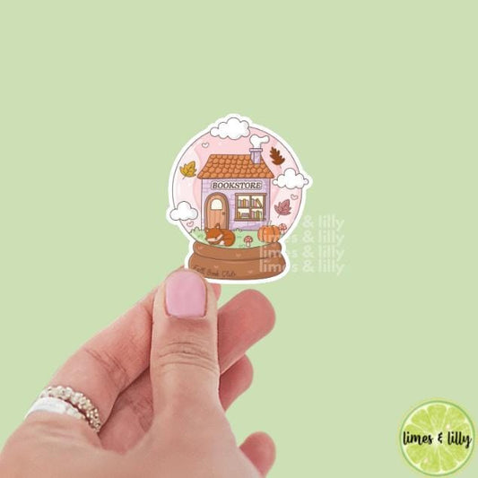 Fall Bookstore Snow Globe Vinyl Sticker | Girly Sticker | Kindle Stickers | Bookish Stickers | Water Bottle Stickers