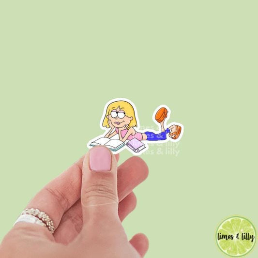 Y2K 90s Lizzie Reading a Book Cartoon Vinyl Sticker | Bookish Stickers | Kindle Stickers | Decal | Retro | Nostalgia