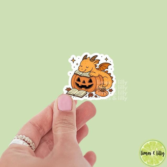 Cute Book Dragon Sleeping on Books Fall Vinyl Sticker | Book Inspired | Bookish Stickers | Kindle Stickers | Romantasy Book Merch | Fall