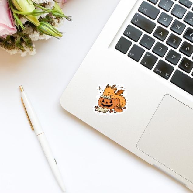 Cute Book Dragon Sleeping on Books Fall Vinyl Sticker | Book Inspired | Bookish Stickers | Kindle Stickers | Romantasy Book Merch | Fall