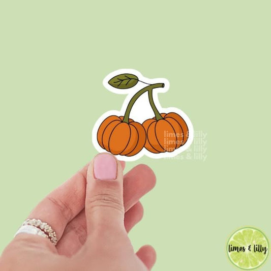 Pumpkin Cherries Fall Vinyl Sticker | Girly Sticker | Kindle Stickers | Cute Stickers | Water Bottle Sticker