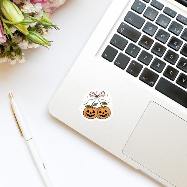 Coquette Pumpkin Cherries Fall Vinyl Sticker | Girly Sticker | Kindle Stickers | Cute Stickers | Water Bottle Sticker