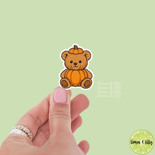 Cute Teddy Bear in Pumpkin Fall Vinyl Sticker | Girly Sticker | Kindle Stickers | Cute Stickers | Water Bottle Sticker
