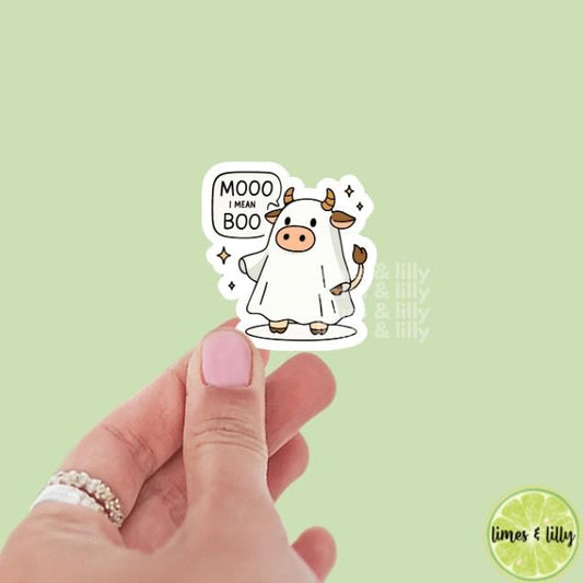 Mooo I Mean Boo Cow Ghost Fall Halloween Vinyl Sticker | Girly Sticker | Kindle Stickers | Cute Stickers | Water Bottle Sticker | Funny