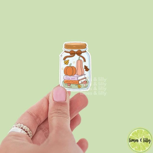 Cozy Reads Autumn Whispers Pumpkin Jar Fall Vinyl Sticker | Girly Sticker | Kindle Stickers | Bookish Stickers | Water Bottle Stickers