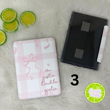 The Girlie Collection Kindle Case | Floral & Bow Clear Back with Hand Strap Case | Kindle Paperwhite 11th 12th Gen Colorsoft | Girly Kindle