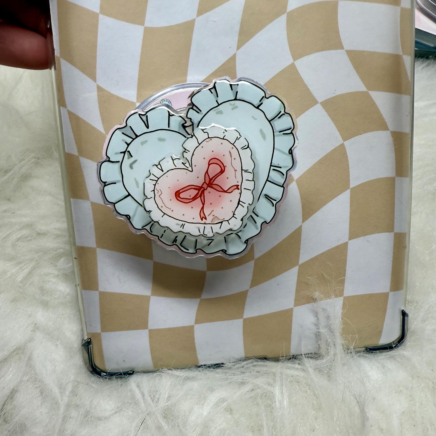 Kindle Grip Magsafe | Heart Ruffle Design | Tablet & E-Reader Stand + Holder | Cute Pop Grip for Kindle Paperwhite, Oasis, Scribe Phone Grip
