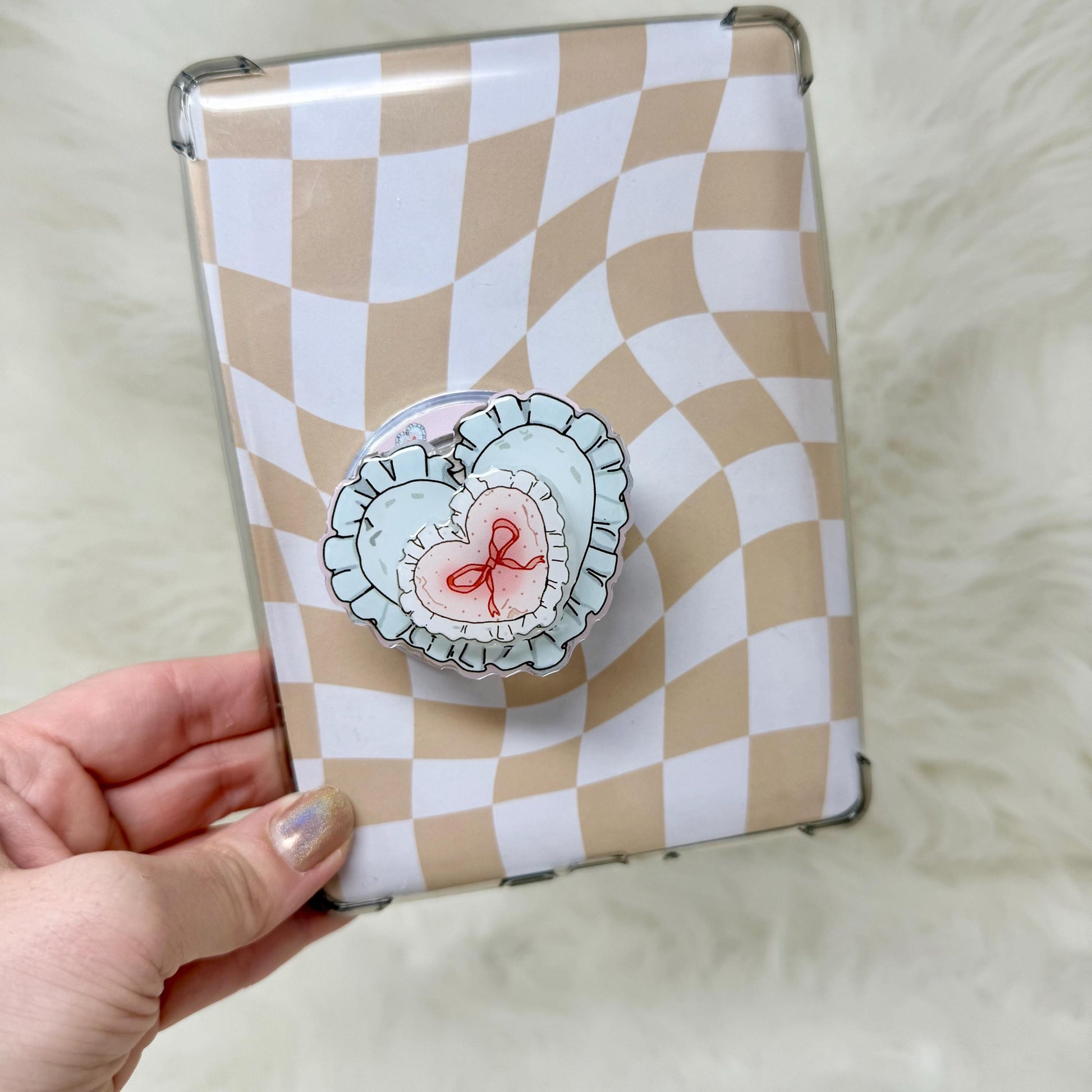 Kindle Grip Magsafe | Heart Ruffle Design | Tablet & E-Reader Stand + Holder | Cute Pop Grip for Kindle Paperwhite, Oasis, Scribe Phone Grip