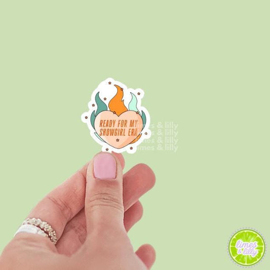 Ready for My Showgirl Era Flaming Heart Vinyl Sticker | Cute Stickers | Kindle Stickers | Girly Stickers | Trendy Stickers