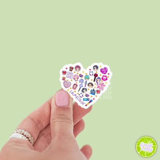 Huntrix Saja Boys Cute Heart Vinyl Sticker | Demon Hunters Sticker | Kawaii Anime Inspired Sticker | Kindle Sticker