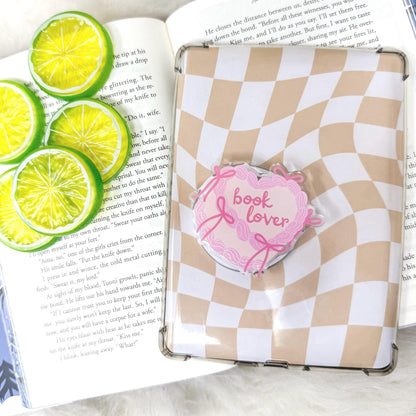 Book Lover Coquette Pink Ribbon Vintage Cake Heart Magnetic MagSafe Kindle Grip | Pop Grip | Kindle Accessories | Phone Grip | E-reader Grip