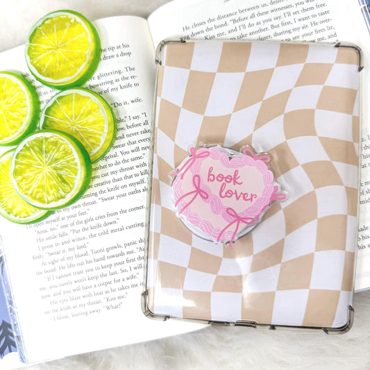 Book Lover Coquette Pink Ribbon Vintage Cake Heart Magnetic MagSafe Kindle Grip | Pop Grip | Kindle Accessories | Phone Grip | E-reader Grip