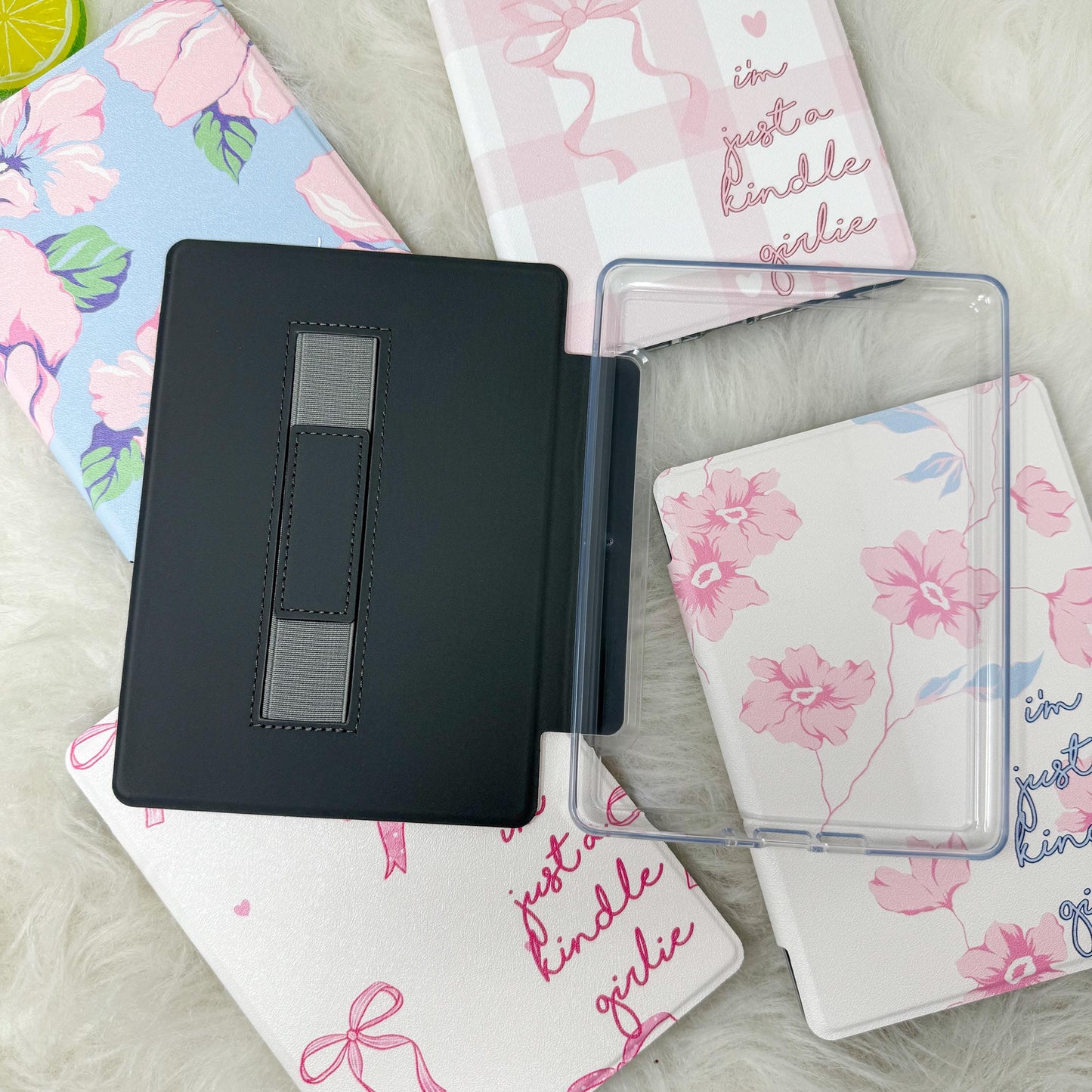 The Girlie Collection Kindle Case | Floral & Bow Clear Back with Hand Strap Case | Kindle Paperwhite 11th 12th Gen Colorsoft | Girly Kindle