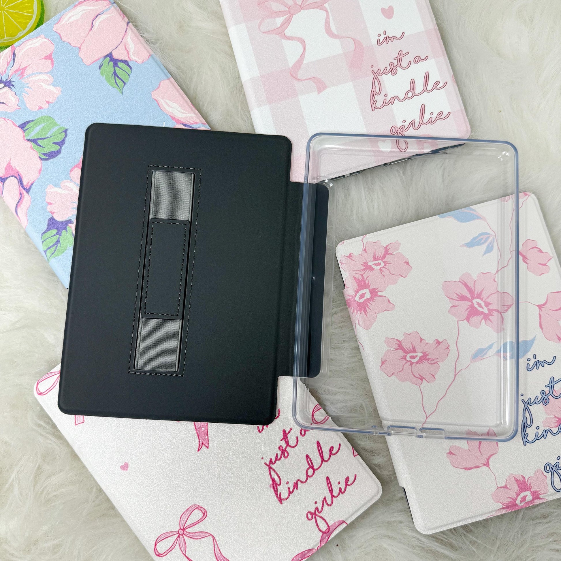 The Girlie Collection Kindle Case | Floral & Bow Clear Back with Hand Strap Case | Kindle Paperwhite 11th 12th Gen Colorsoft | Girly Kindle