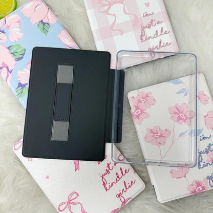 The Girlie Collection Kindle Case | Floral & Bow Clear Back with Hand Strap Case | Kindle Paperwhite 11th 12th Gen Colorsoft | Girly Kindle