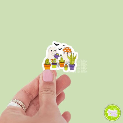 Ghosts Watering Spooky Plants Vinyl Sticker | Water Bottle Sticker | Cute Stickers | Kindle Stickers | Halloween Stickers | Plant Mom | Fall