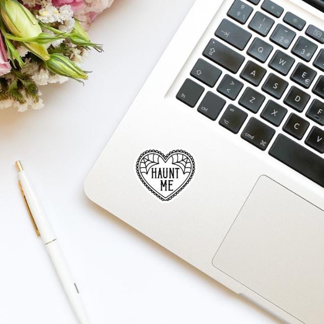 Haunt Me Coquette Ruffle Heart Vinyl Sticker | Water Bottle Sticker | Trendy Stickers | Kindle Stickers | Halloween Stickers | Fall