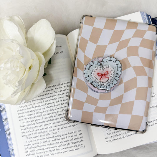 Kindle Grip Magsafe | Heart Ruffle Design | Tablet & E-Reader Stand + Holder | Cute Pop Grip for Kindle Paperwhite, Oasis, Scribe Phone Grip