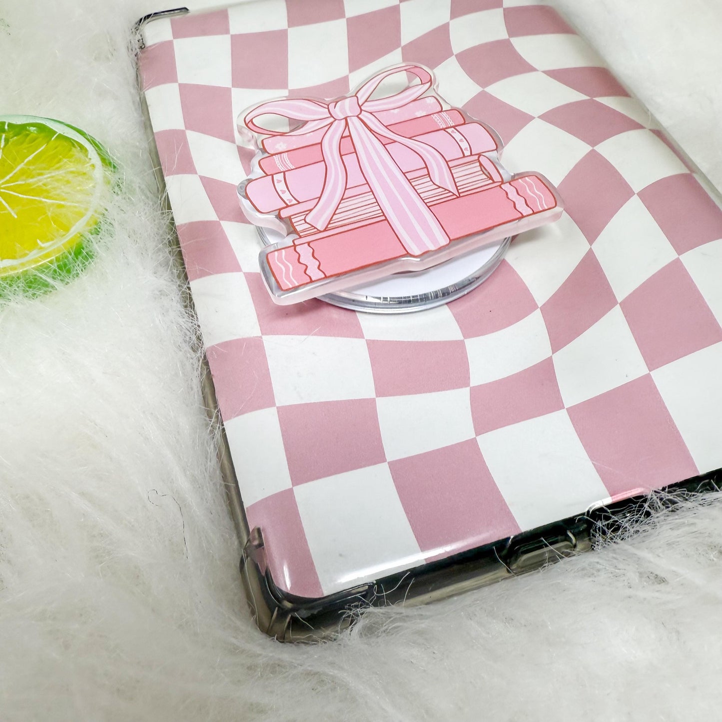 Coquette Cute Bookstack Book Stack Pink Ribbon Magnetic MagSafe Kindle Grip | Pop Grip | Kindle Accessories | Phone Grip | E-reader Grip