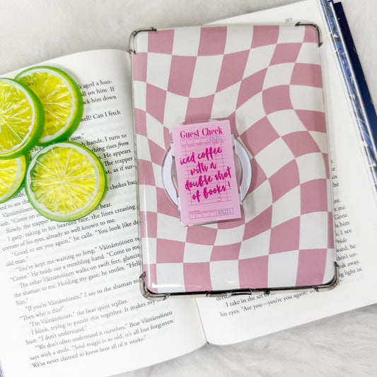 Guest Check Iced Coffee with a Double Shot of Books Magnetic MagSafe Kindle Grip | Kindle Accessories | Phone Pop Grip | E-reader Grip
